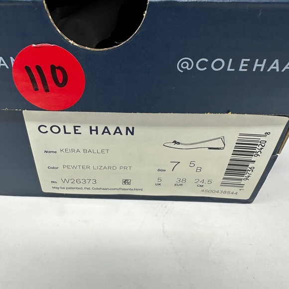Cole Haan Keira Ballet Flats Pewter Lizard Embossed Leather Women’s 7.5 B NEW - Picture 8 of 9